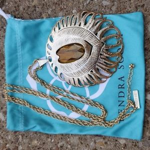 Kendra Scott Lennox Large Pendant Necklace Gold Tigers Eye Jewelry